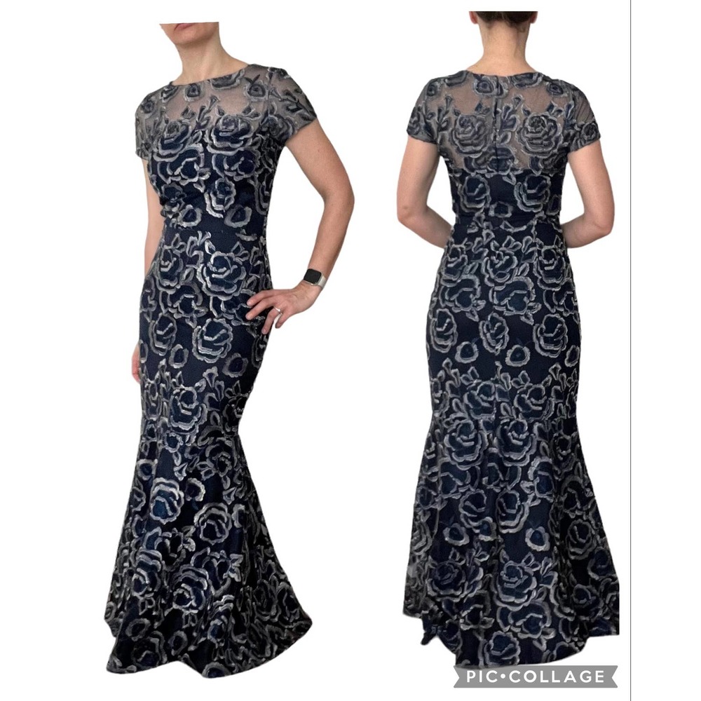 DAVID MEISTER FLORAL JACQUARD FULL LENGTH GOWN Women Size 2 - Picture 2 of 16